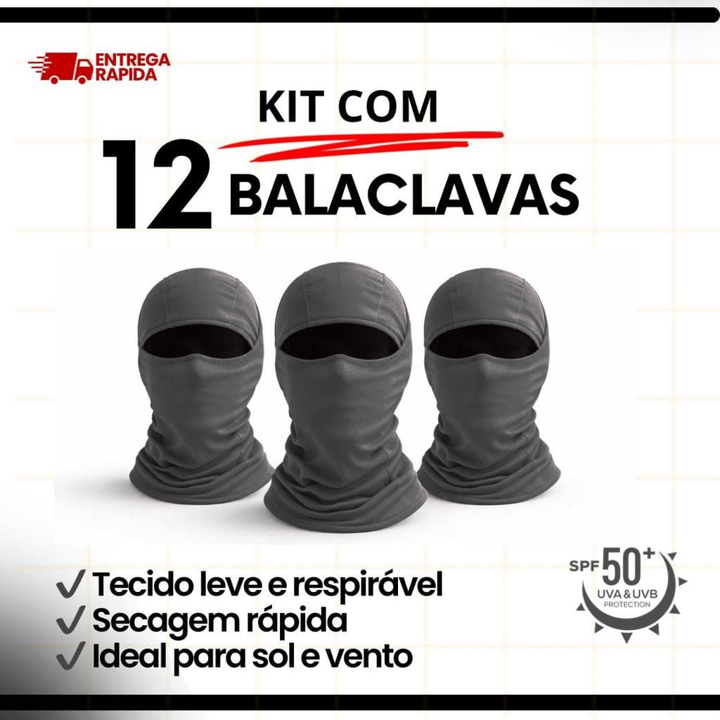 Kit 06 ou 12  Unidades Máscara Balaclava Touca Ninja Moto Proteção UV Térmica Leve Respirável Esportiva
