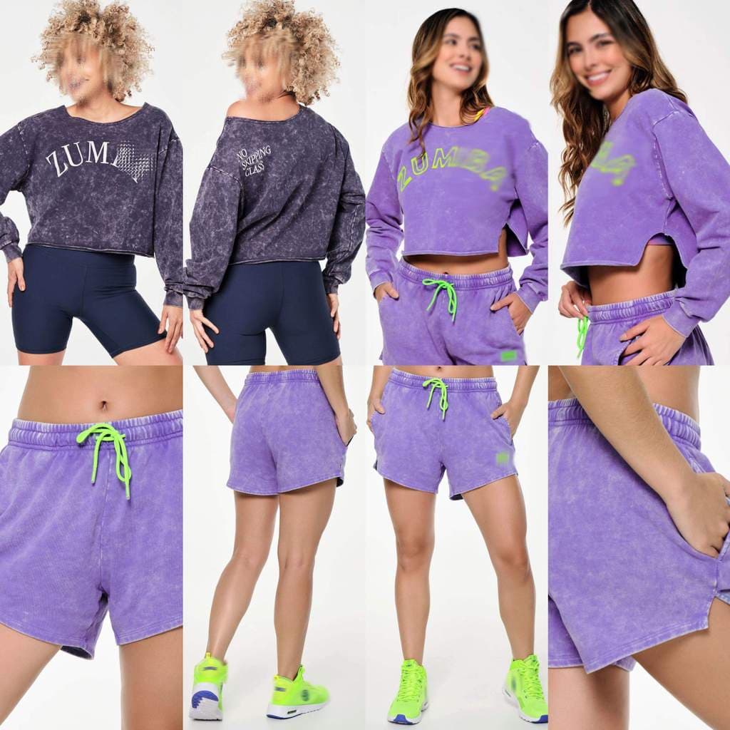 ZW Quatro Estações Novo Estilo Terno Esportivo Feminino Roxo Claro Lavado Angustiado Moletom Curto Shorts de Manga Compr
