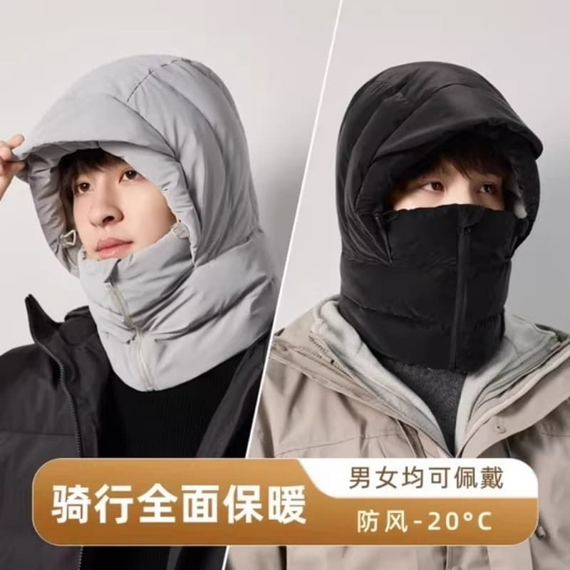 Bib máscara facial de uma peça chapelaria masculino inverno equitação mantendo quente velo para baixo chapéu à prova de