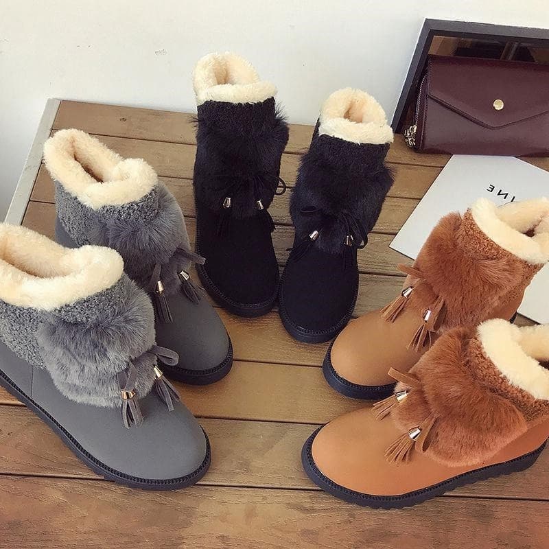 Botas de neve de lã sapatos de inverno sapatos de algodão versão coreana quente All-Match plana tubo curto novas botas c