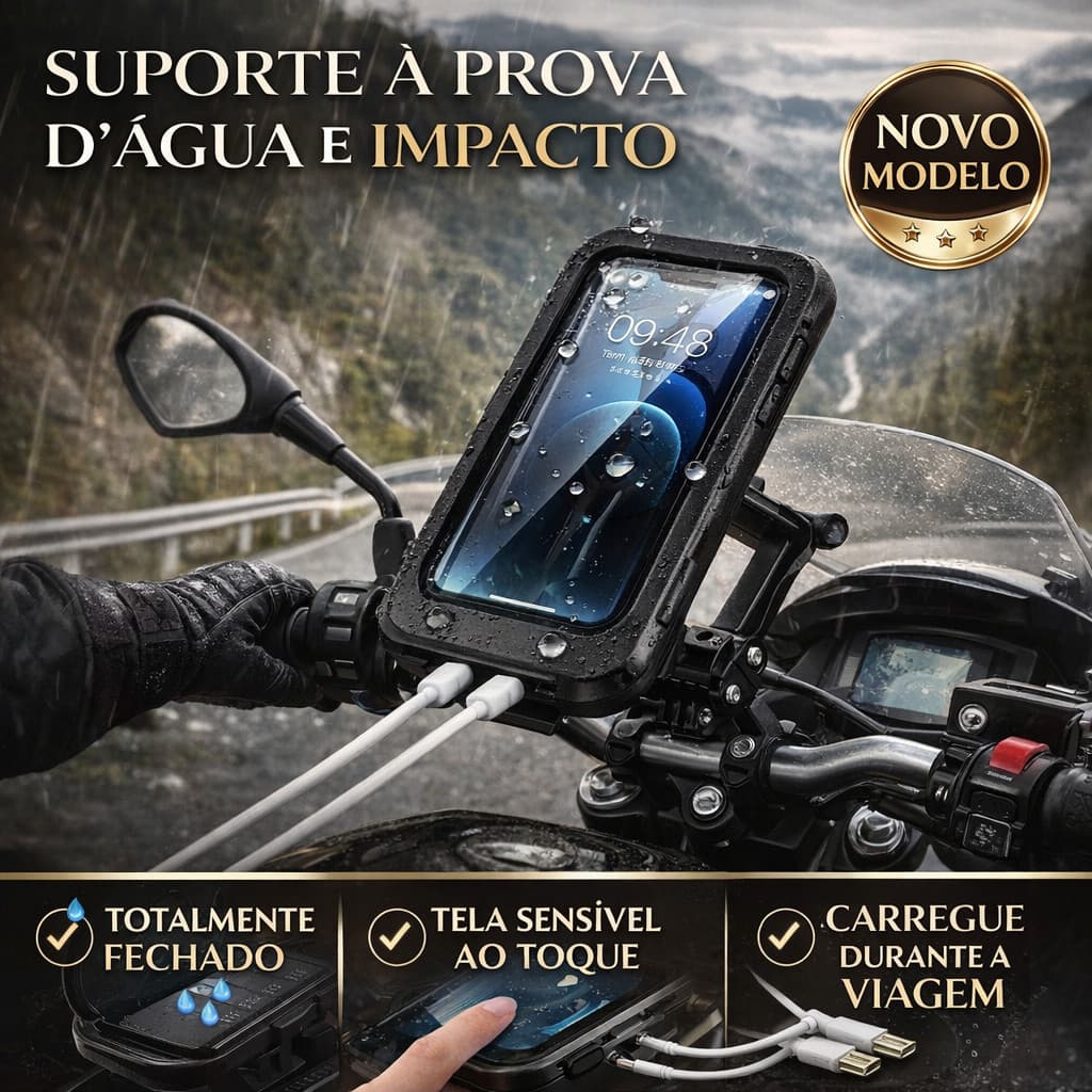 Suporte Para Celular Moto Bike Articulado Impermeável Rotação 360° Fixação Segura Guidão