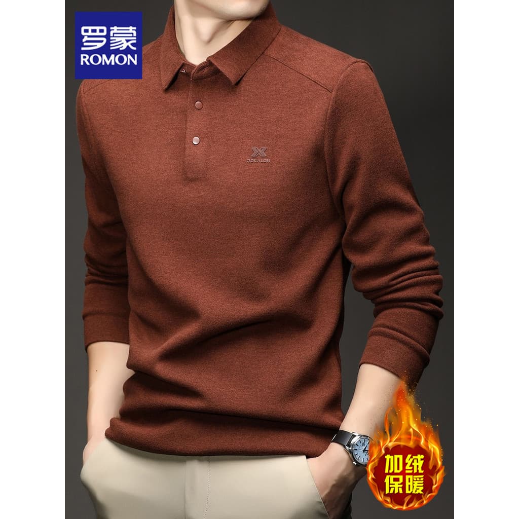 Lomon camisa Polo masculina forro de lã Bottoming camiseta topo 2025 inverno nova Casual manga comprida camiseta roupas