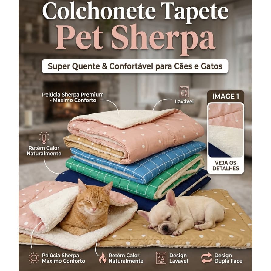 Colchonete Pet manta Sherpa Premium 2 em 1 – Ultra Macio, Quentinho & Lavável | Conforto Máximo para Cães e Gatos