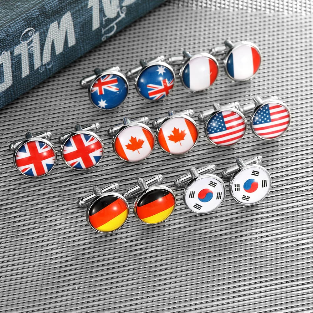 [Caixa de presente] Bandeira nacional do Time de futebol mundial Time Gem Abotoaduras de vidro de alta qualidade Camisa