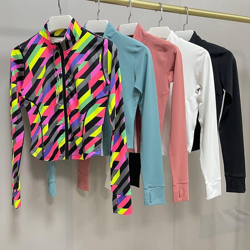 Primavera verão gola alta esportes jaqueta de Fitness zíper frontal de secagem rápida magro-ajuste Yoga wear exterior we
