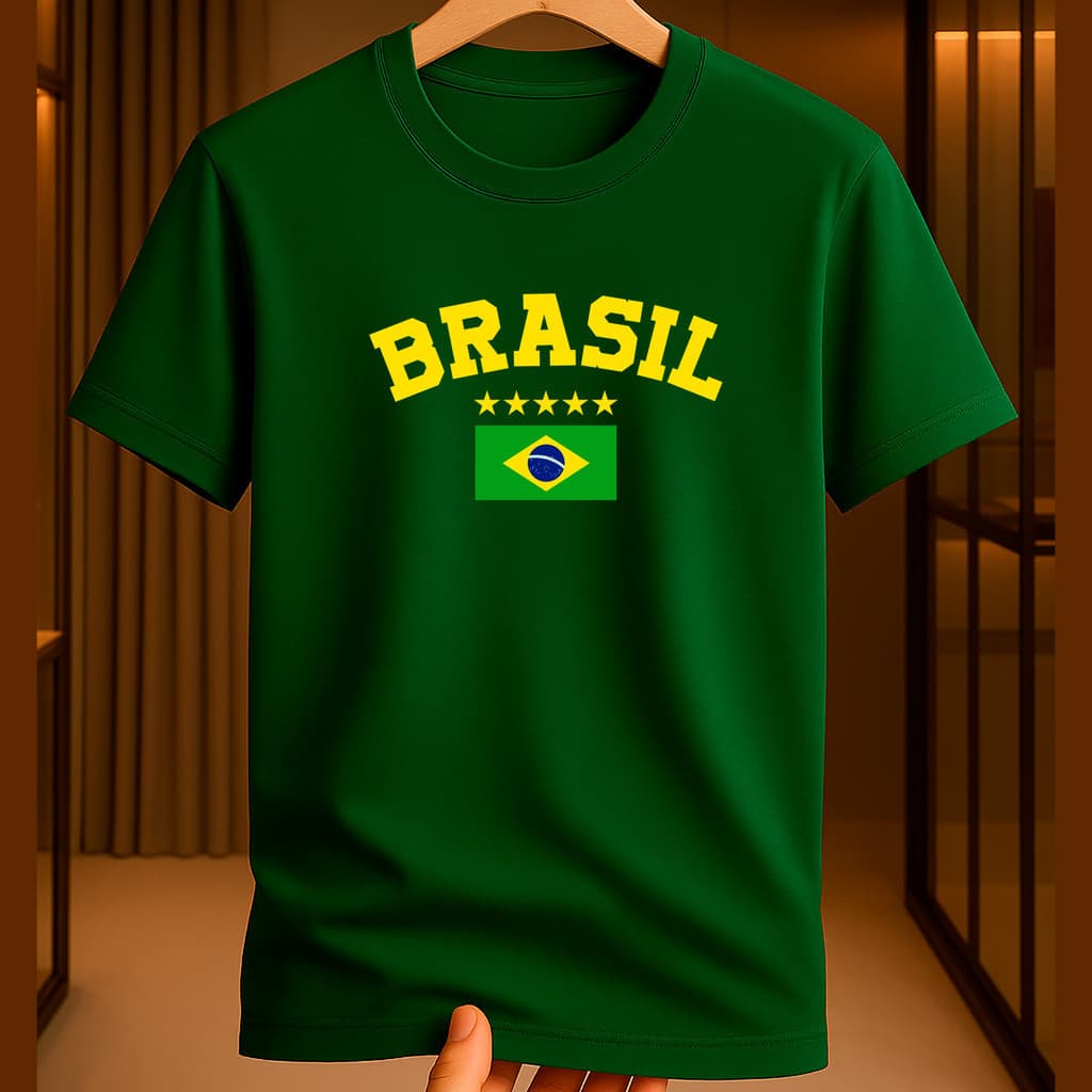 Camiseta Infantil 100% Algodão Estampa Brasil Hexa Futebol Gola Redonda Casual Moderna Confortável Alta qualidade
