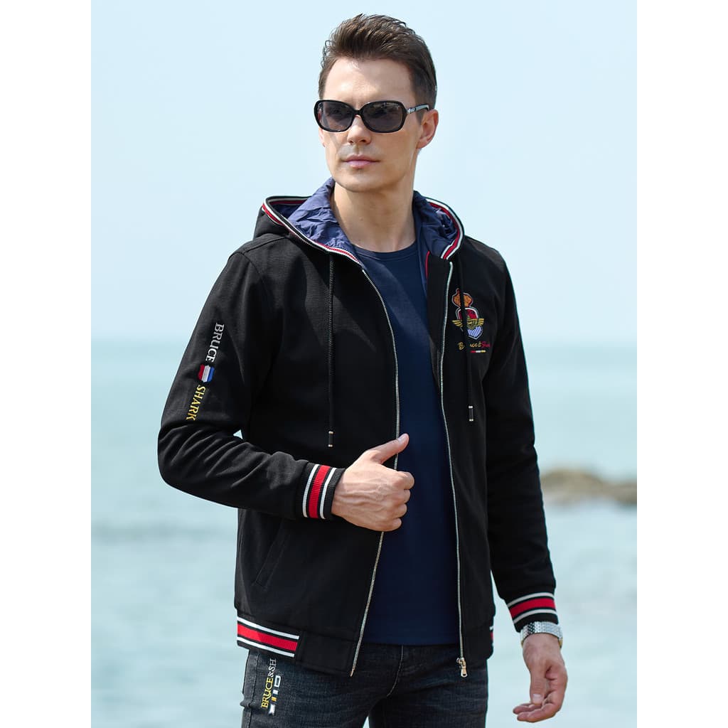 Camisola de inverno masculina jaqueta com capuz Bruce Shark Street Wear solto masculino engrossado tamanho grande Cardig