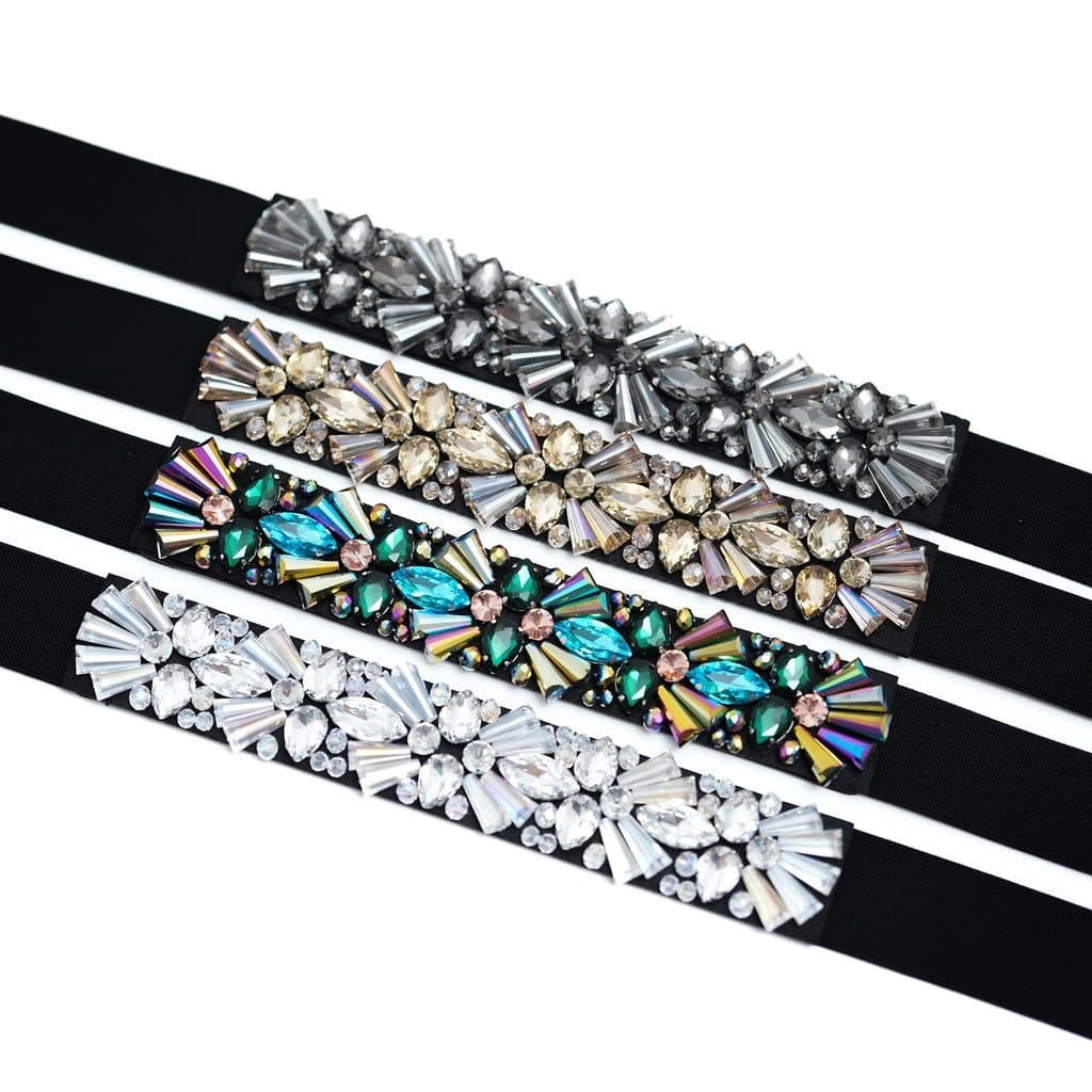 Cinto Feminino Simples e Versátil 2025 com Aplicações de Strass, Decoração para Vestido Slim-Fit, Cinto Elástico para Mu