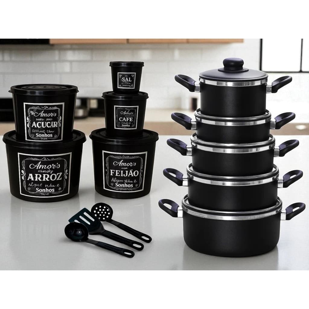 JOGO DE PANELAS com POTE DE MANTIMENTOS e tupperware para Cozinha