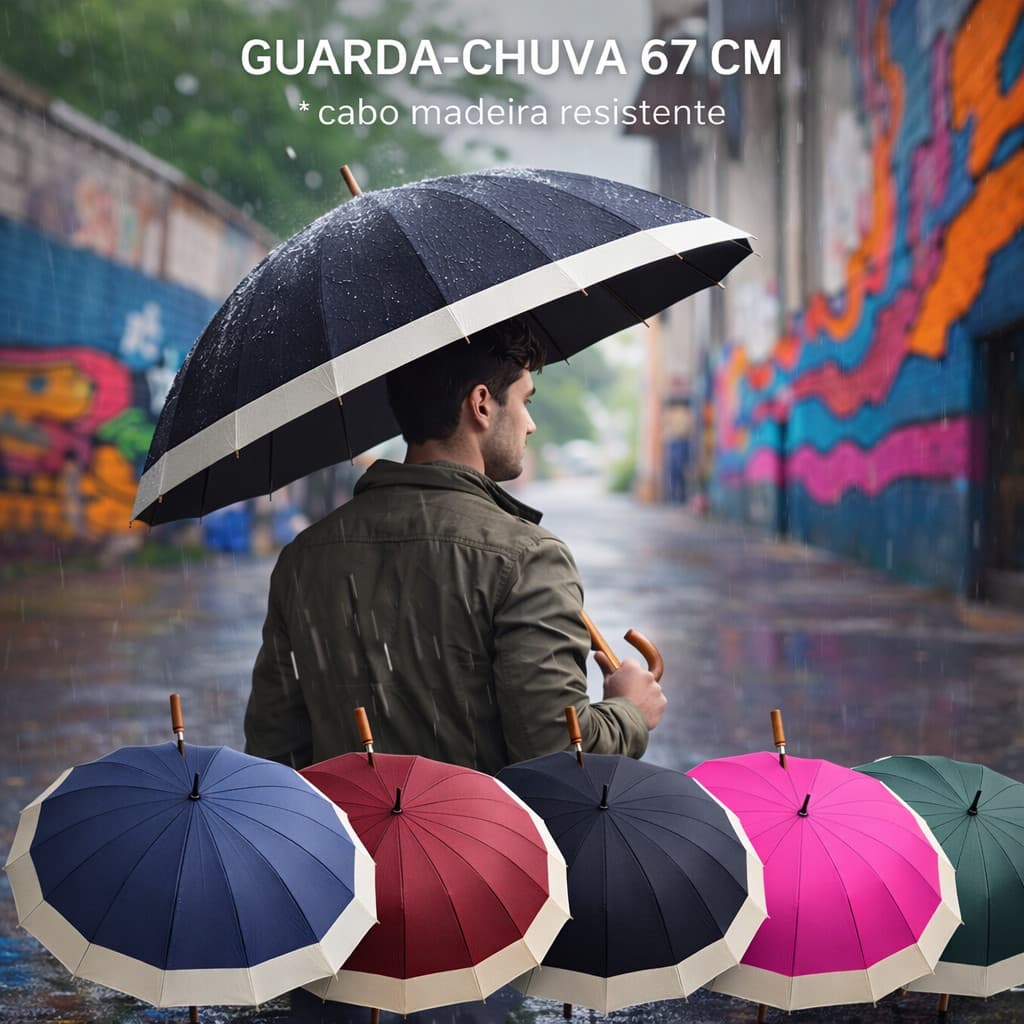 GUARDA CHUVA 67CM Sombrinha Unissex Automático Reforçado Grande 16 varetas