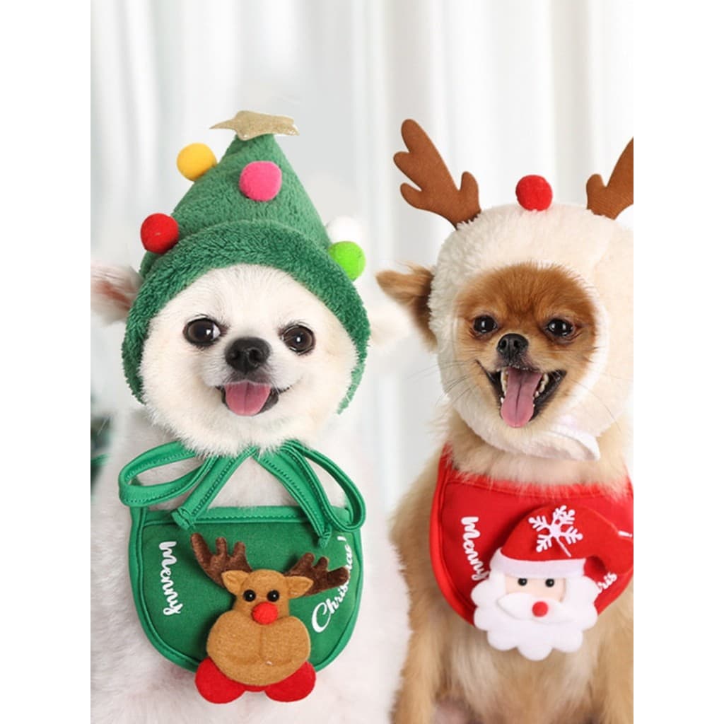 Cão gato animal de estimação chapéu de natal Saliva toalha babador Teddy Fadou Pomeranian outono inverno roupas vestir-s