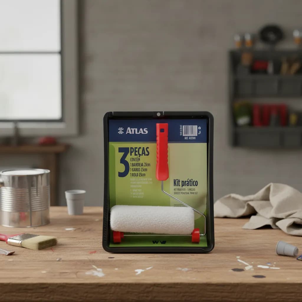 Kit Pintura Atlas At2001 3 Peças Com Bandeja E Rolo