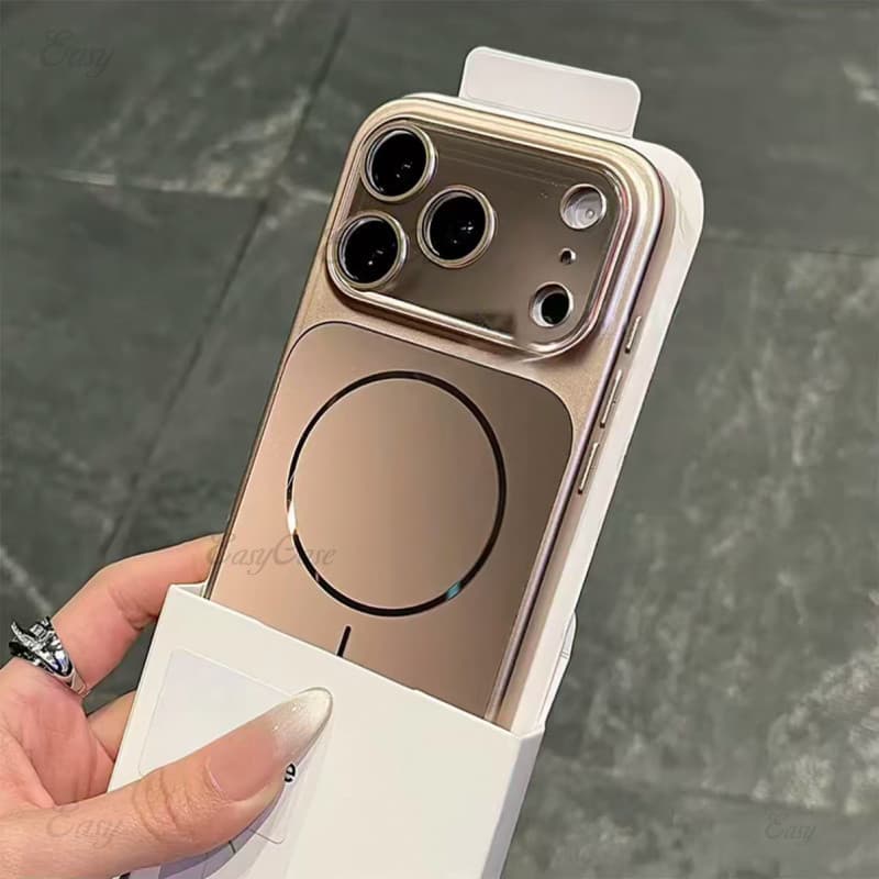 Capa rígida magnética de ouro rosa fluido adequada para iPhone 17 16 15 14 13 ProMax Proteção antiderrapante resistente