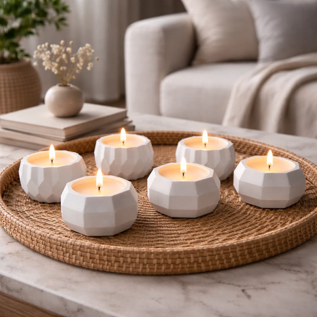 Kit 6 Velas Aromáticas Artesanal Premium + Vasos Decorativos 2 em 1 Para Plantas Artificiais