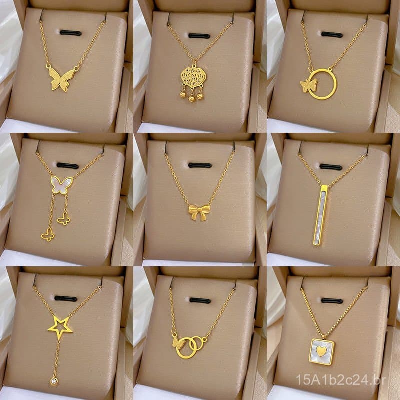 Colar Minimalista de Aço Titânio com Estilo Geométrico de Animal e Banho de Ouro Real para Mulheres, Corrente de Clavícu