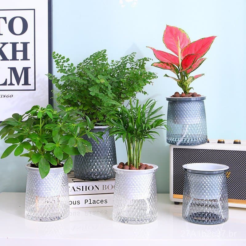 Vaso de plantas automático e moderno que absorve água sem necessidade de rega, vaso de plástico de luxo leve e prático,