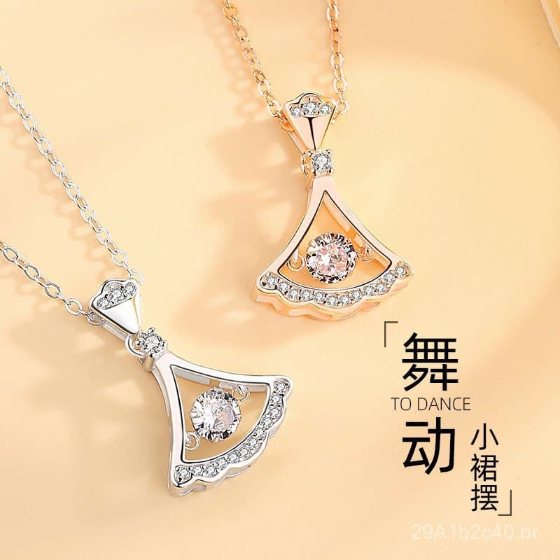 Colar feminino de prata 925 com pingente em formato de saia pequena, corrente para clavícula com pingente moderno, desig