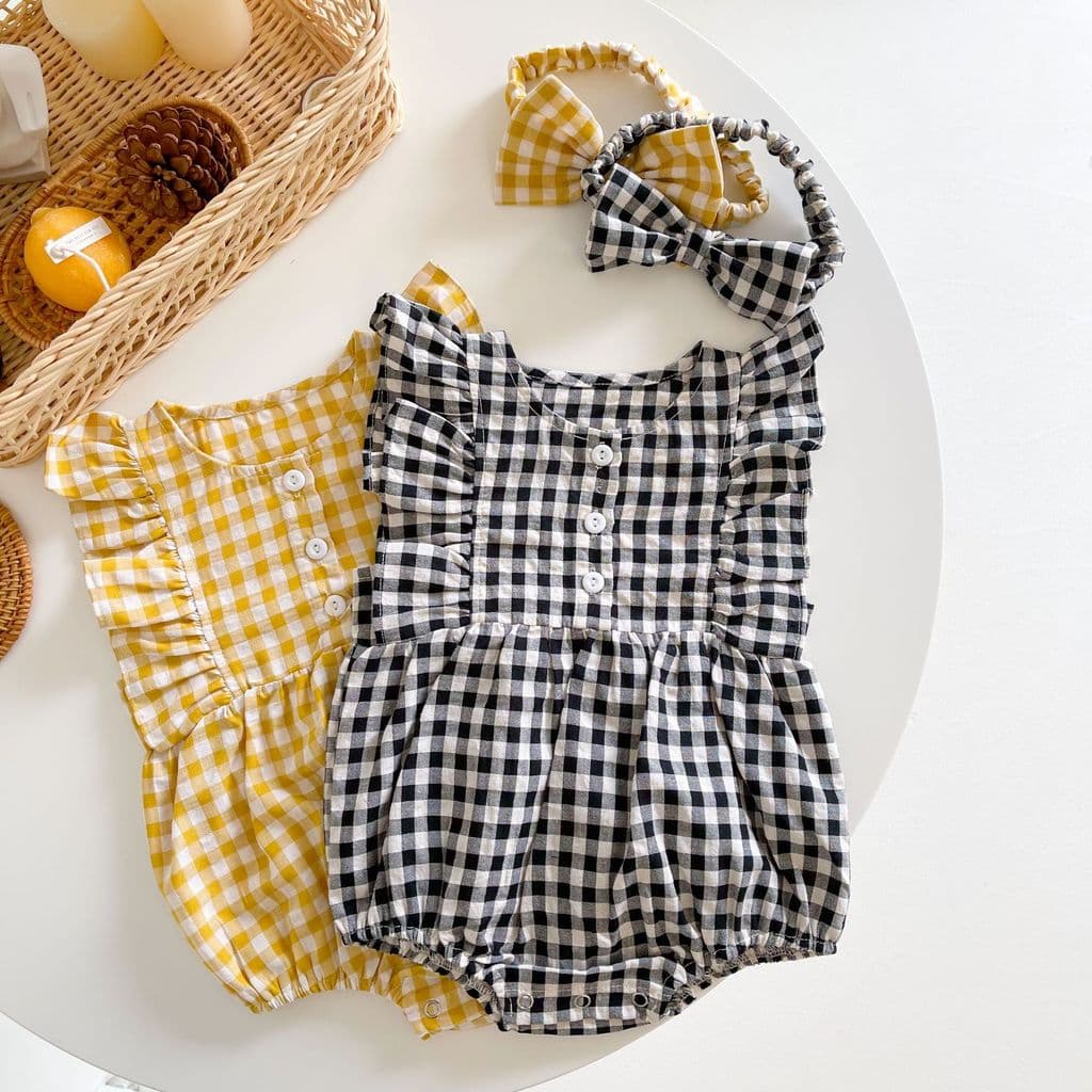 Bebê menina vestido de verão sem mangas xadrez colete bebê macacão fino triângulo macacão recém-nascido