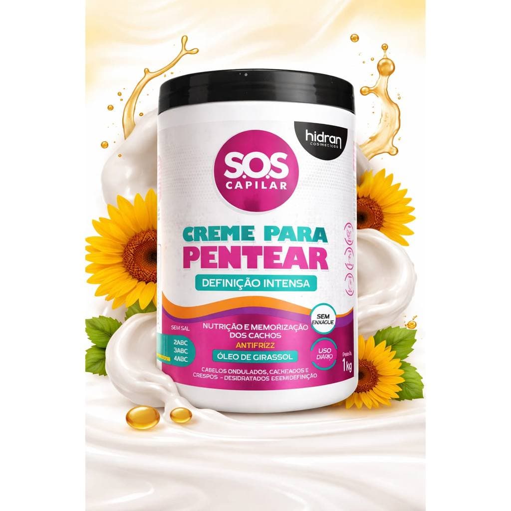 Creme para Pentear Hidran SOS Capilar 1kg | Definição Intensa Antifrizz | Óleo de Girassol