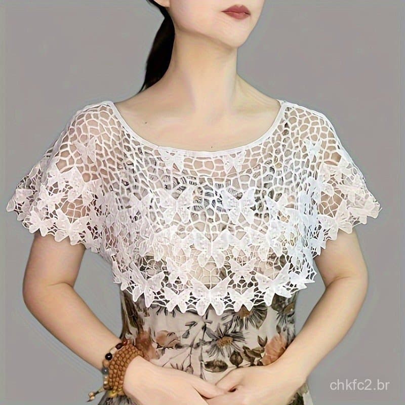 Oco Out Lace Xale Monocromático Pulôver Capa Verão Saia Bata Adequado Para O Desgaste Diário