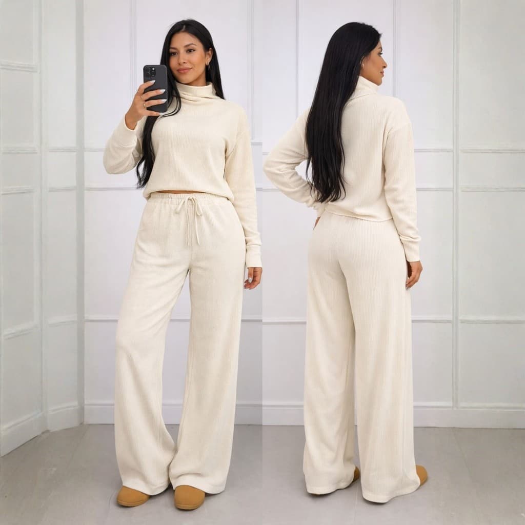 Conjunto Femenino Invierno Calça Pantalona Feminino Cintura Alta Blusa Feminina