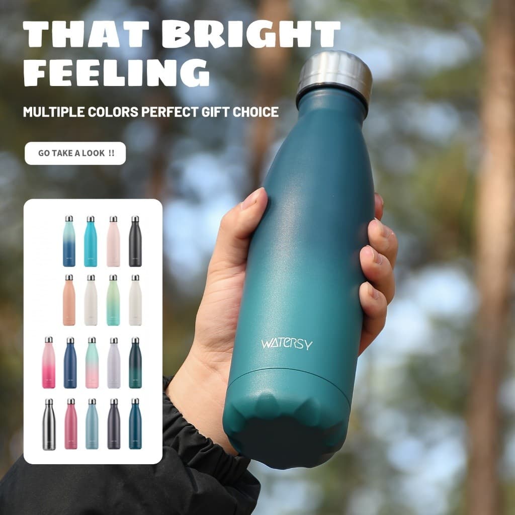 Garrafa Térmica WATERSY - Verde e Azul, 500ml, em Aço Inoxidável.