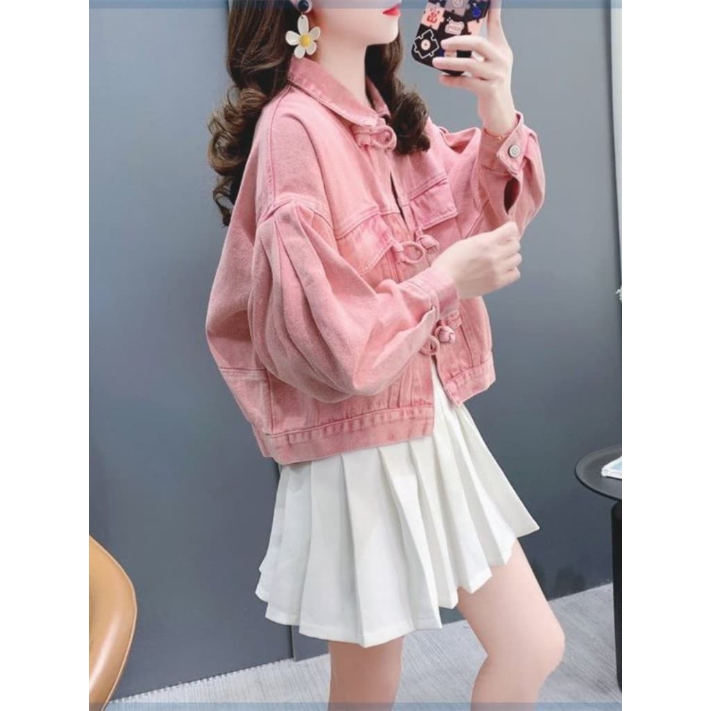 Doce cor pequena jaqueta jeans feminina primavera outono 2024 novo estilo solto curto Retro All-Match jaqueta topo