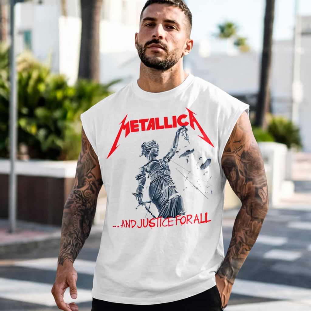Camiseta Regata Machão Masculina Metallica Justice for All Regata Heavy Metal Urbana