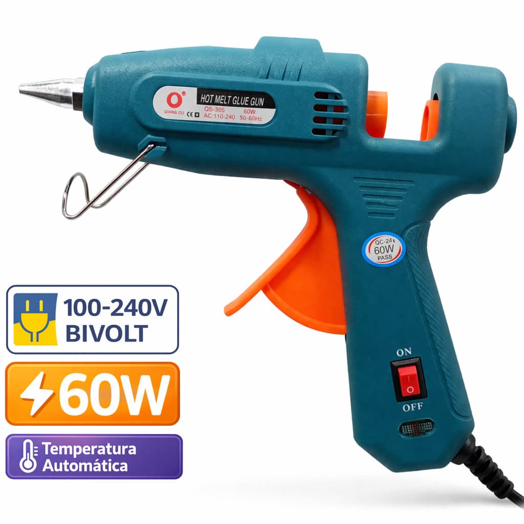 Pistola Cola Quente Profissional 60W Bico Fino Bivolt 11mm Alta Precisão