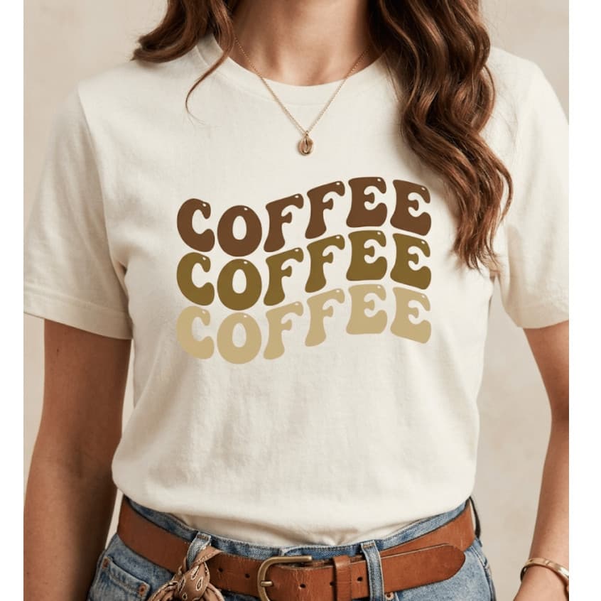 Camiseta Feminina Estampa Coffee Retrô Vintage Tshirt Casual Algodão Estilo Coreano e Streetwear