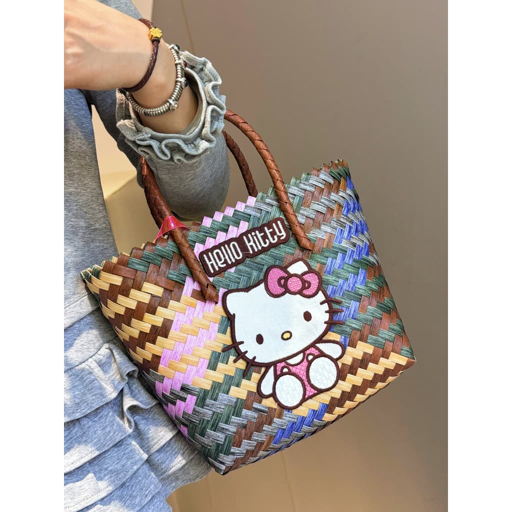 Cesta de vegetais tecido saco bonito KT grande capacidade bolsa verão Retro praia saco senhoras Commuter saco lembrança