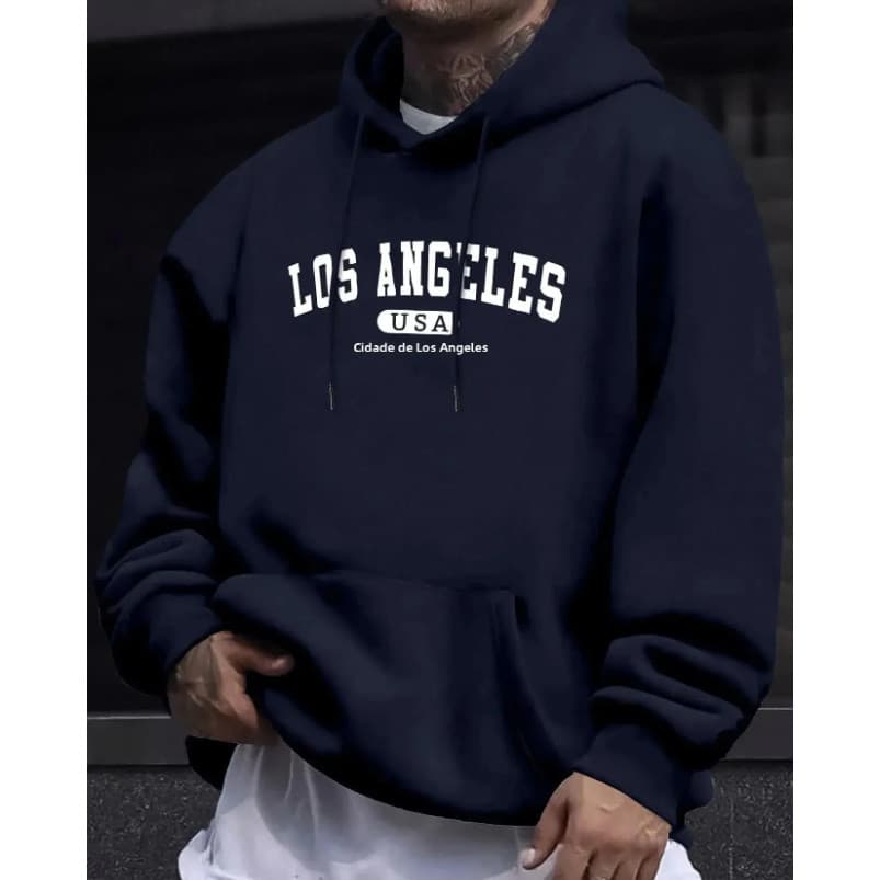 Moletom Canguru Masculino Estampado Los Angeles Cidade 1252 Skatista Flanelado Quentinho Jovem Ootd