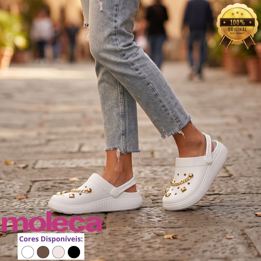 Clog Moleca Feminina Babuche Confortável Leve EVA Antiderrapante Casual Moderna Dourada
