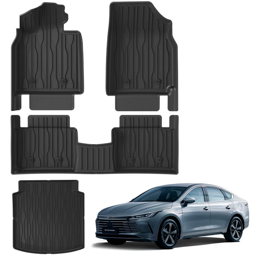 Conjunto Jogo De Tapete Automotivo Bandeja De Borracha  Para Carro BYD King Cabine e Porta Malas