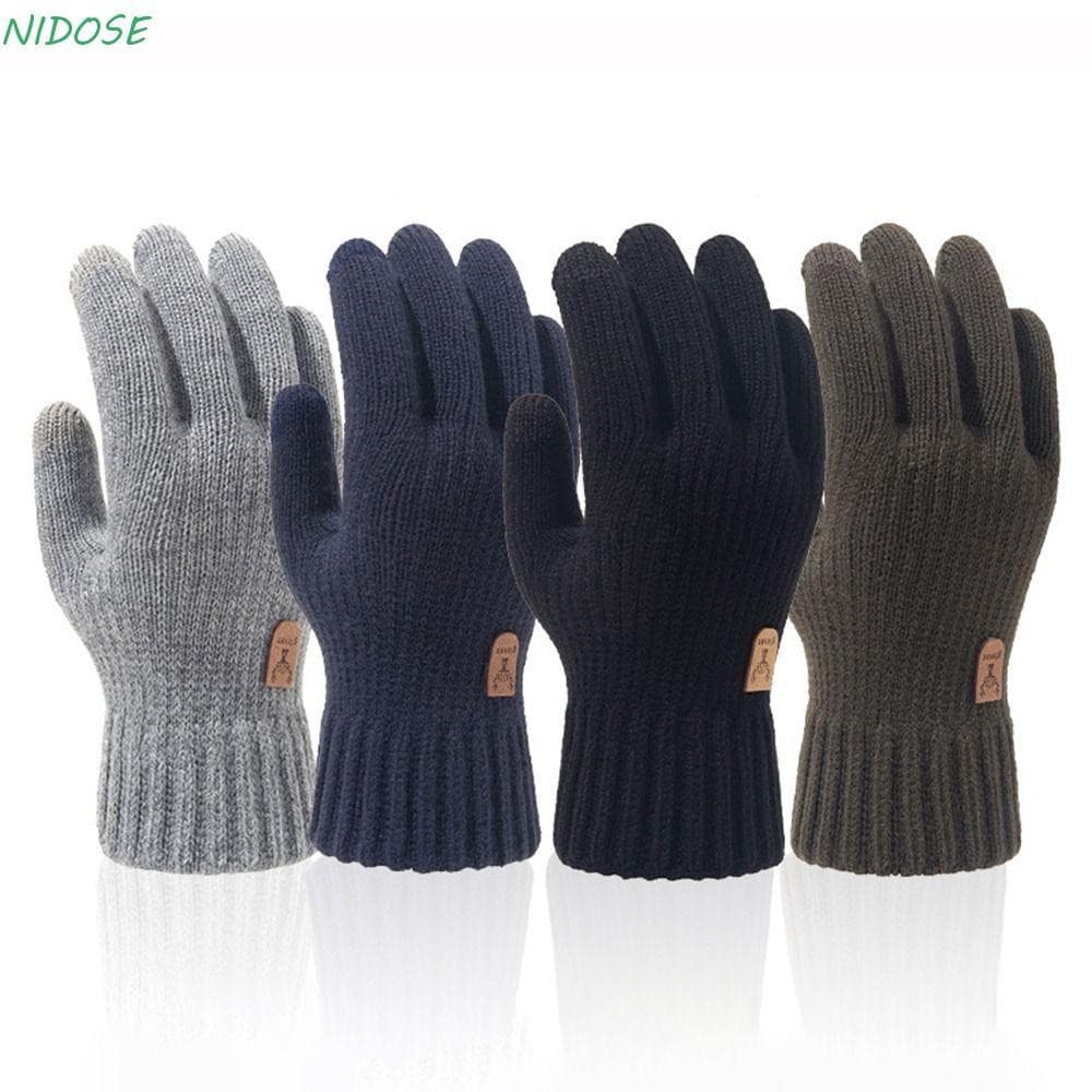 Luvas de Malha Masculinas NIDOSE Grossas Quentes de Lã à Prova de Vento e Frio com Tela Sensível ao Toque Outono Inverno