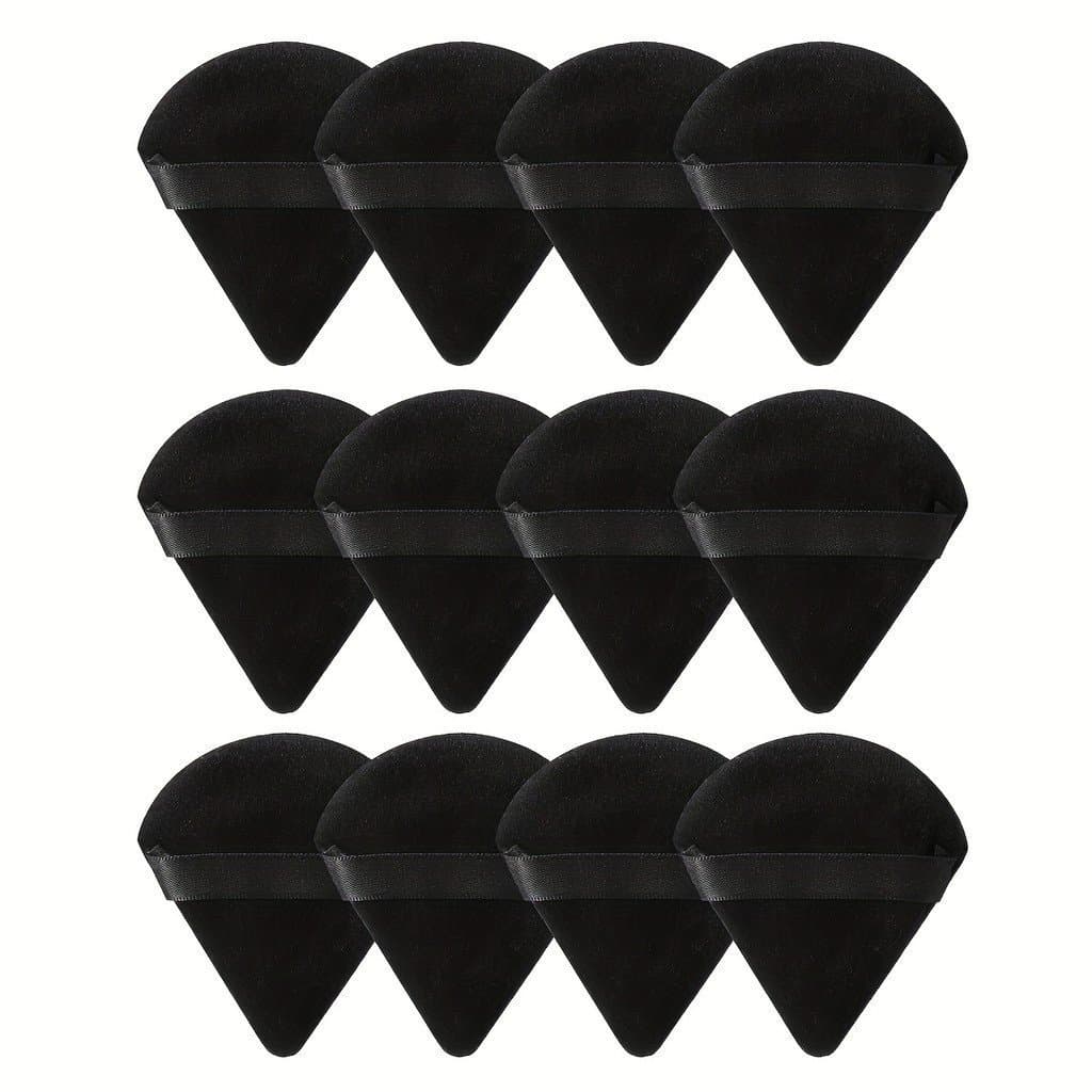 12 Peças Conjunto de Puffs de Pó Triangulares Super Macios de Veludo - Esponja de Maquiagem Perfeita para Base