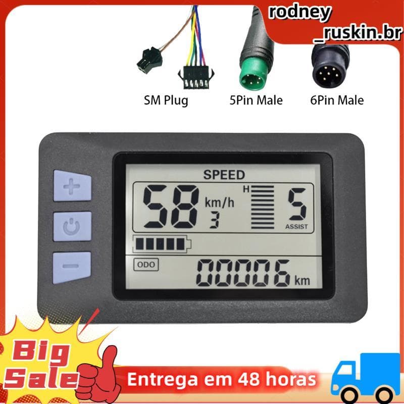Painel De Exibição Do Medidor De Bicicleta Elétrica P3H 24V 36V 48V 60V Para Scooter (6PIN)