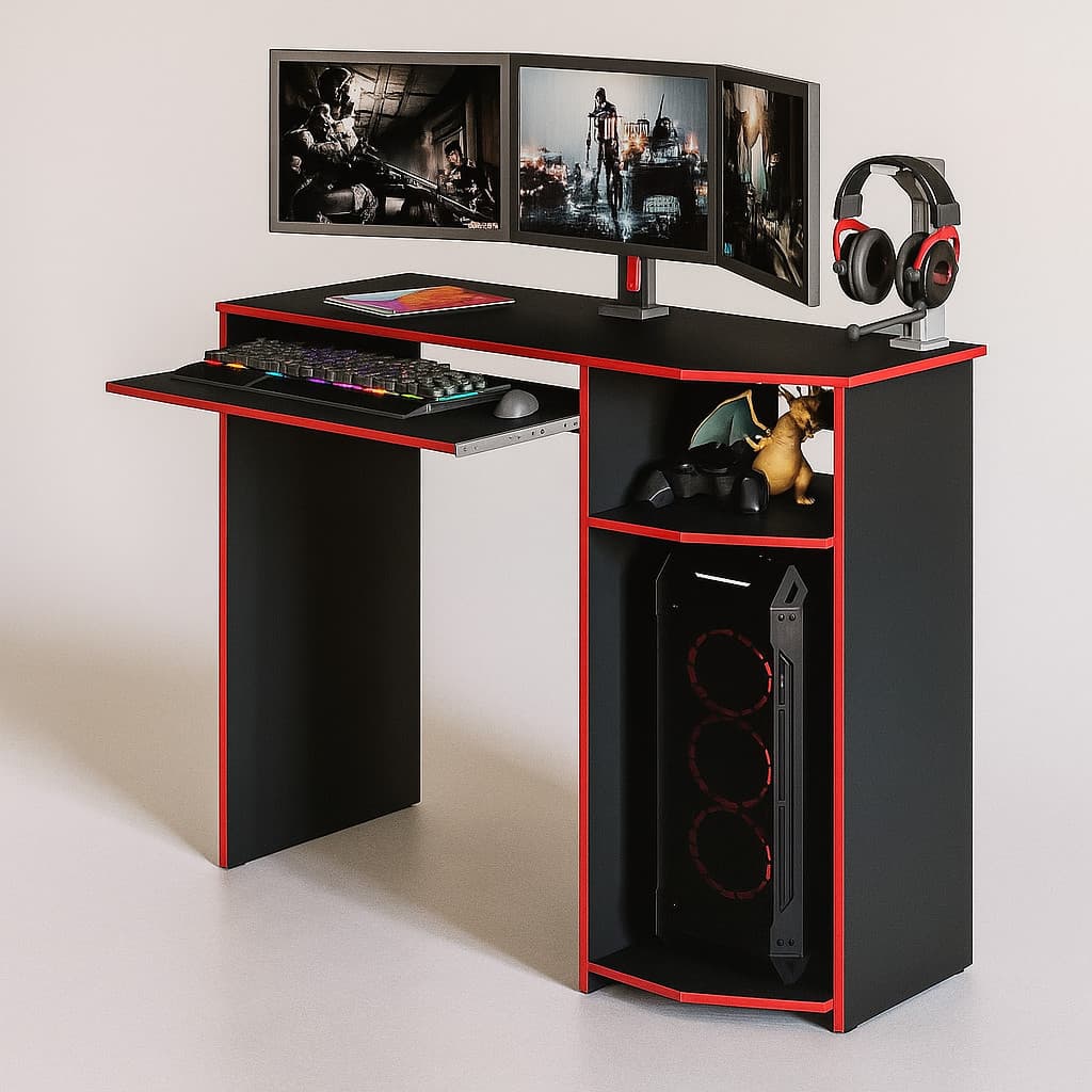 Escrivaninha Gamer Mesa para Computador Notebook Estudo Trabalho Jogos - Cor Preto e Vermelho