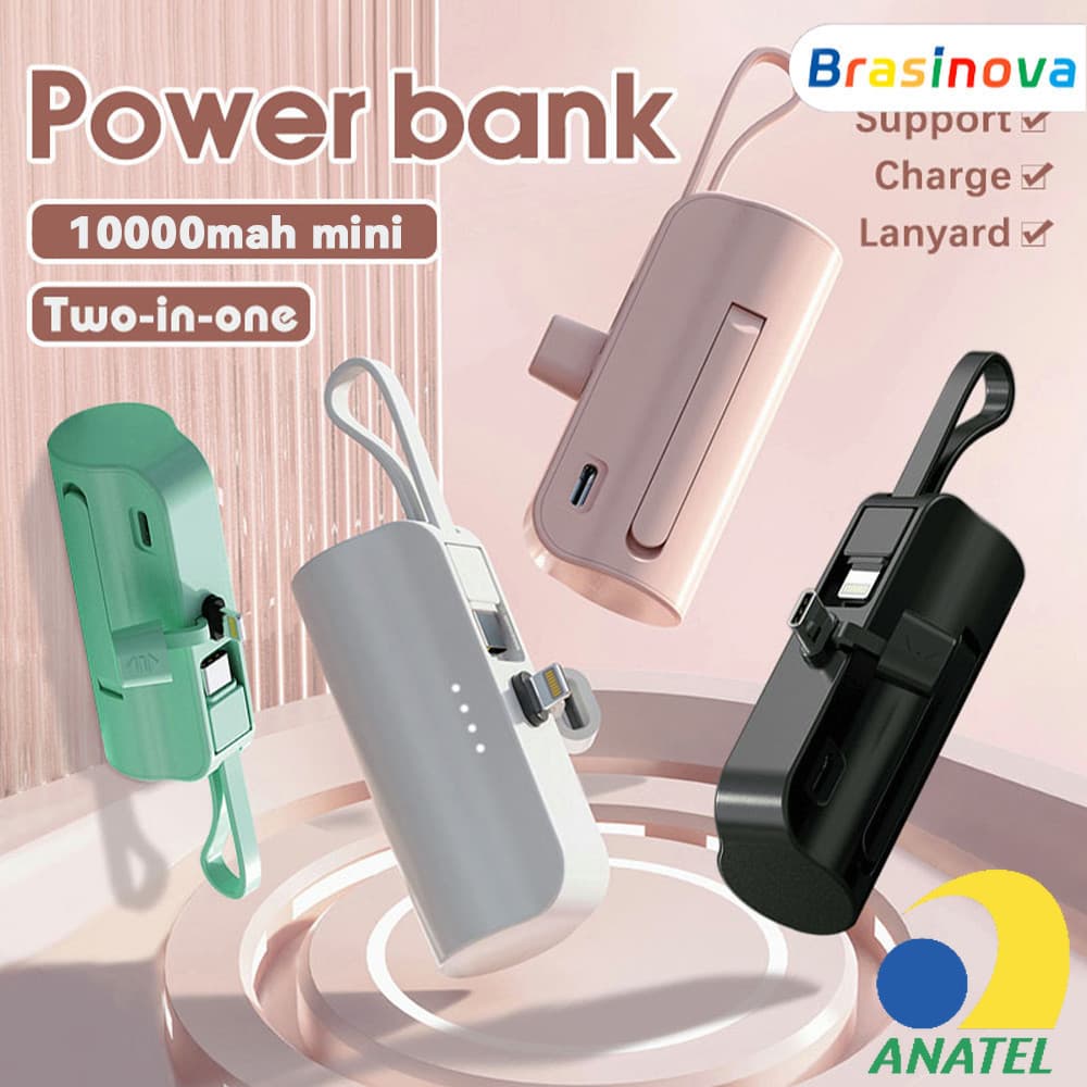 Mini carregador portátil de 10000mAh com carregamento sem fio 2 em 1, adequado para iPhone e tipo C