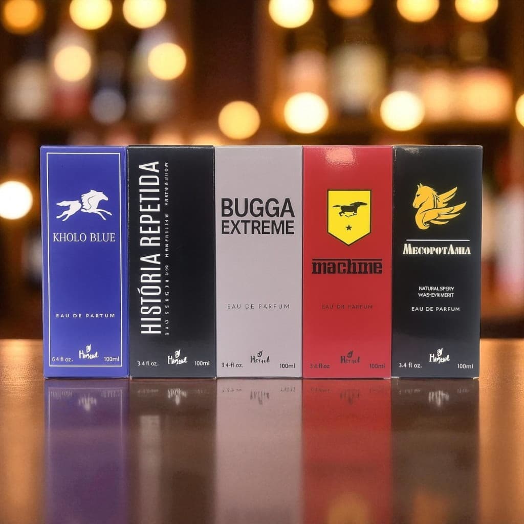 Perfume masculino kit com 05 unidades de 100ml cada, as fragrâncias mais desejadas