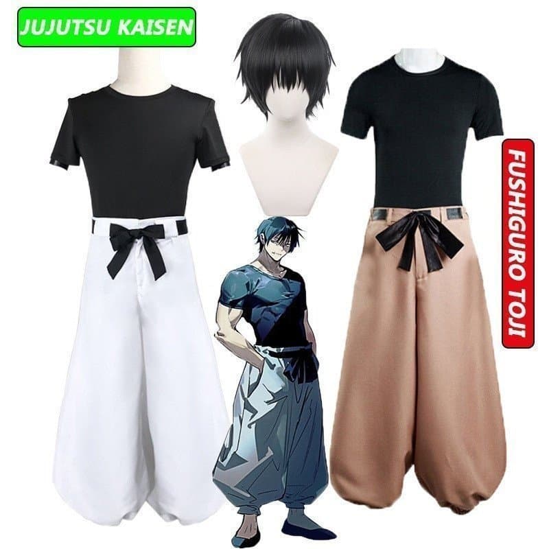 Fantasia de Cosplay de Anime Jujutsu Kaisen Fushiguro Toji, Calças Unissex para Adultos, Peruca de Combate para o Hallow