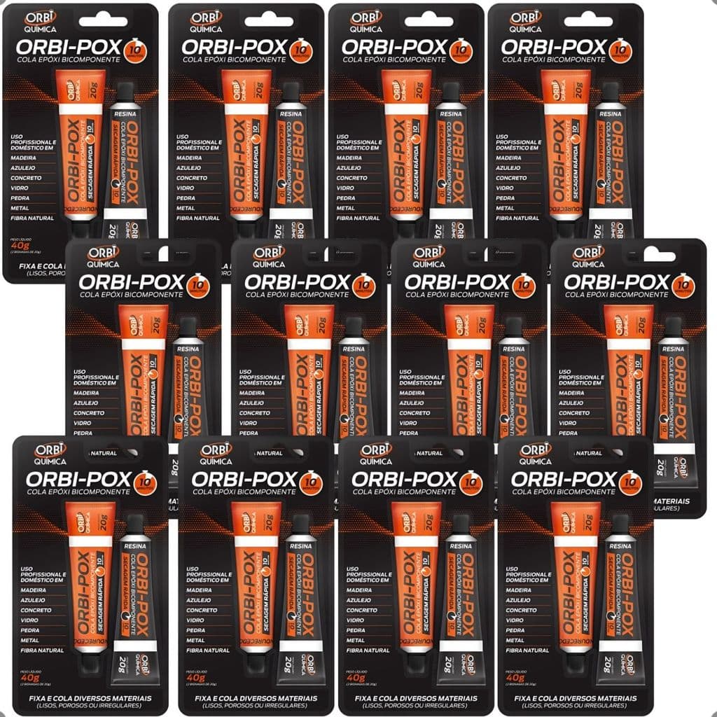 Kit 12 Cola Epóxi Bicomponente Orbi-Pox 10 Minutos 40g Orbi Química Adesivo Metal Vidro Madeira