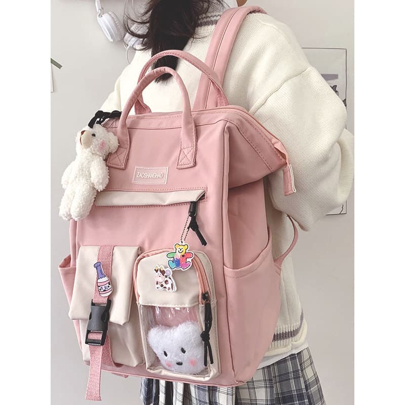 Estudantes do ensino médio mochila feminina versão coreana Harajuku ulzzang leve mochila do ensino médio grande capacida