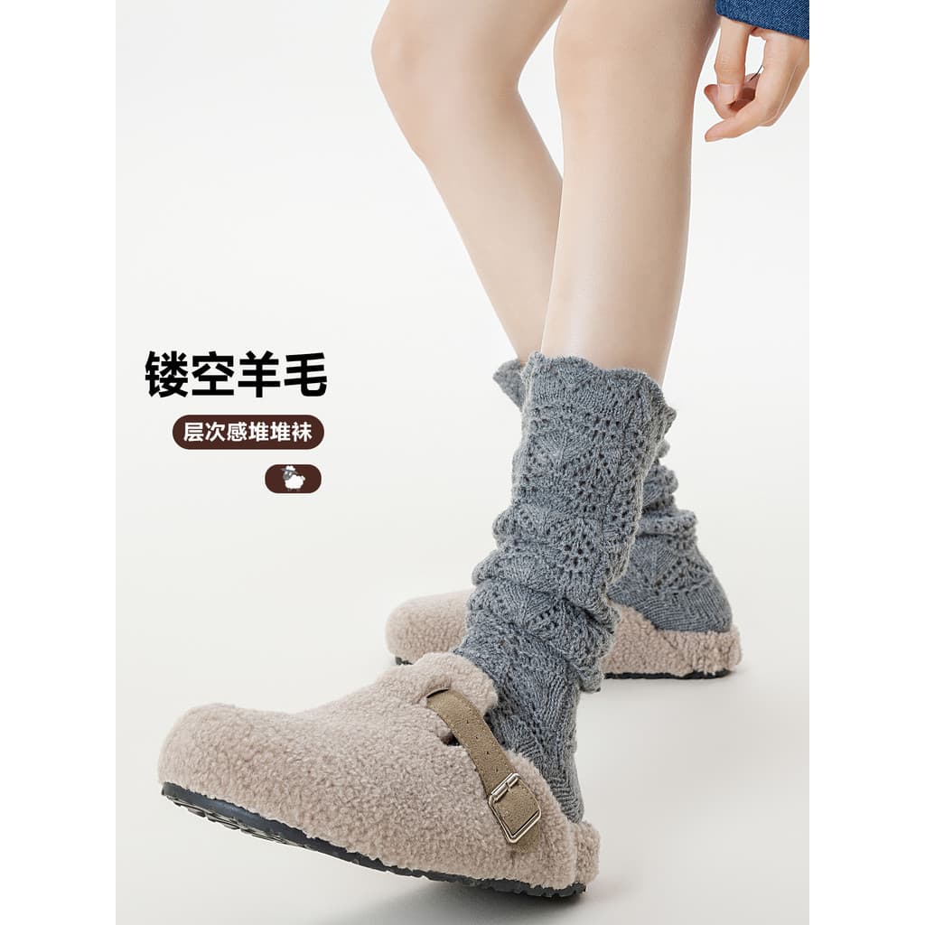 Meias de lã oca femininas tubo médio longo bezerro pilha meias outono inverno quente Retro solto cinza estilo influencia