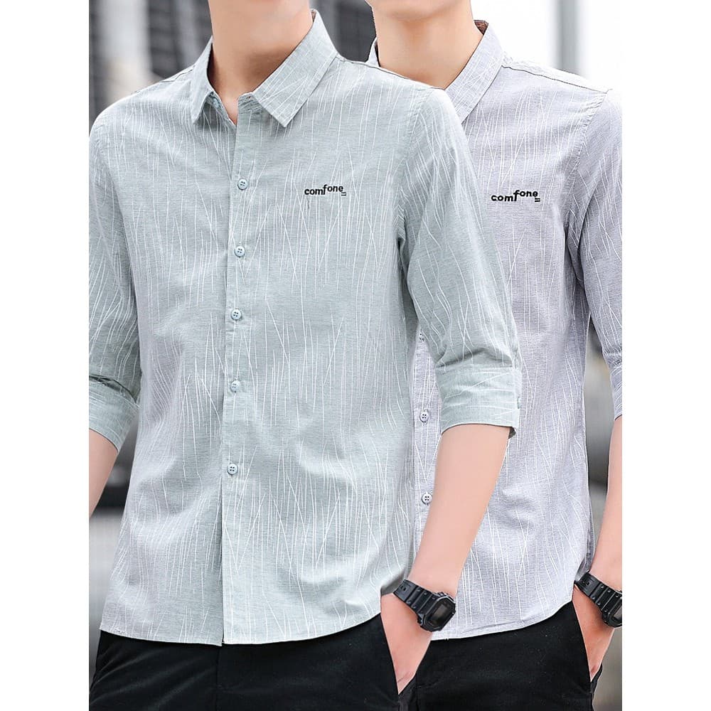 Verão fino camisa de manga de três quartos masculina 2026 novo estilo na moda High-End meia manga Polegada camisa magro-