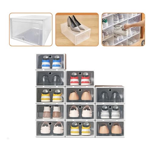 Sapateira Vertical Modular Kit 12, 10 e 6 Caixa Transparente Tenis Calcados Organizador Plastico Quarto Visor Frontal