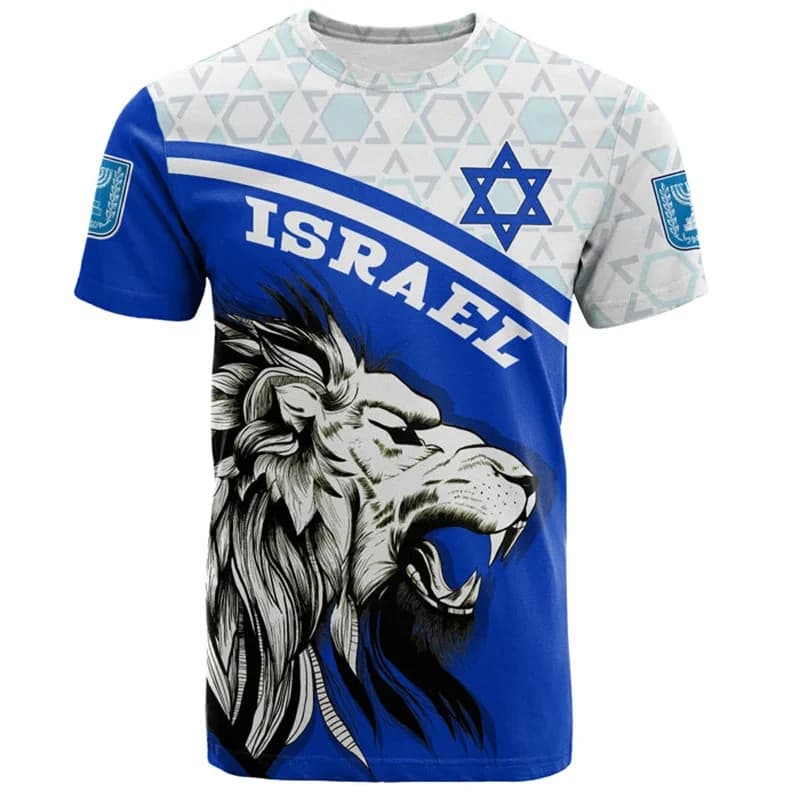 Camiseta Masculina Com Bandeira De Israel Impressão 3D Emblema Nacional Israelense Para Homens De Manga Curta Oversized