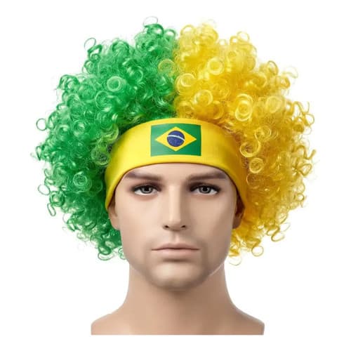 Peruca Faixa De Cabelo Brasil Verde Amarelo Fantasia Copa Verde/ Amarelo