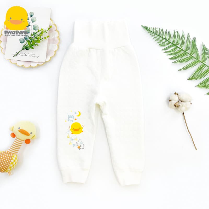 Amarelo patinho bebê proteção da barriga calças quentes macio masculino feminino bebê outono inverno algodão calças de l