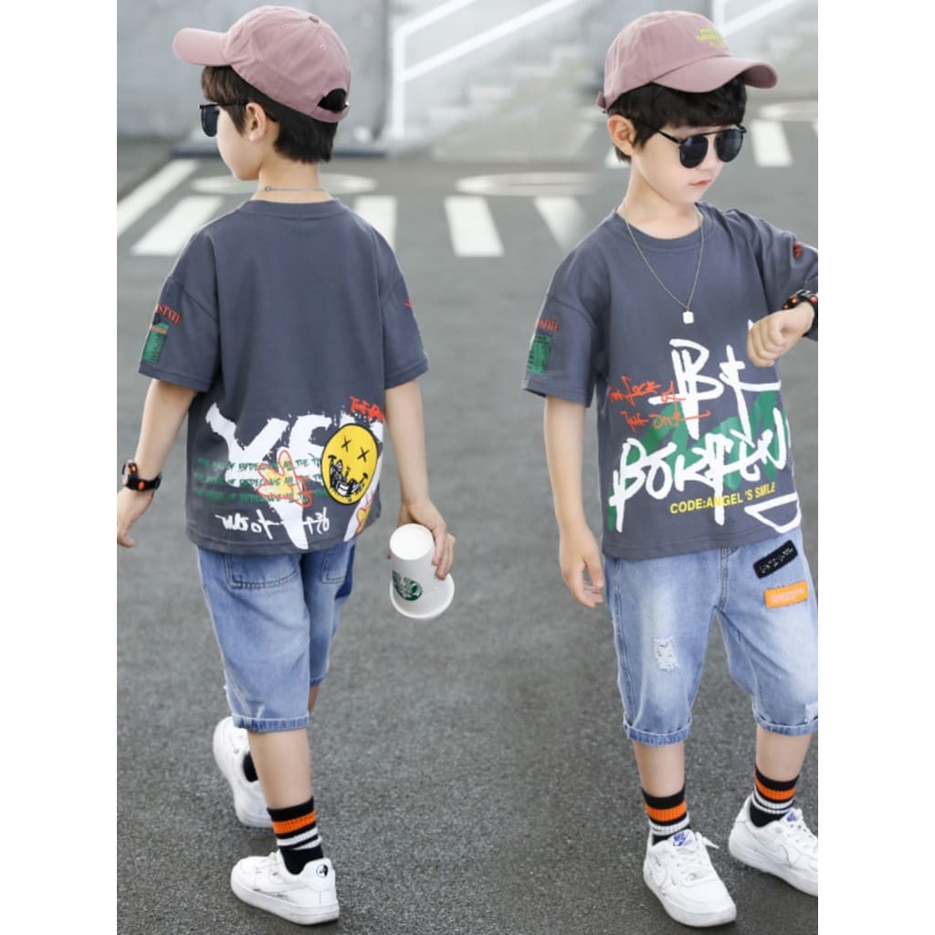 Meninos terno de manga curta 2026 novo estilo médio grande crianças bonito verão meninos Casual terno de duas peças na m